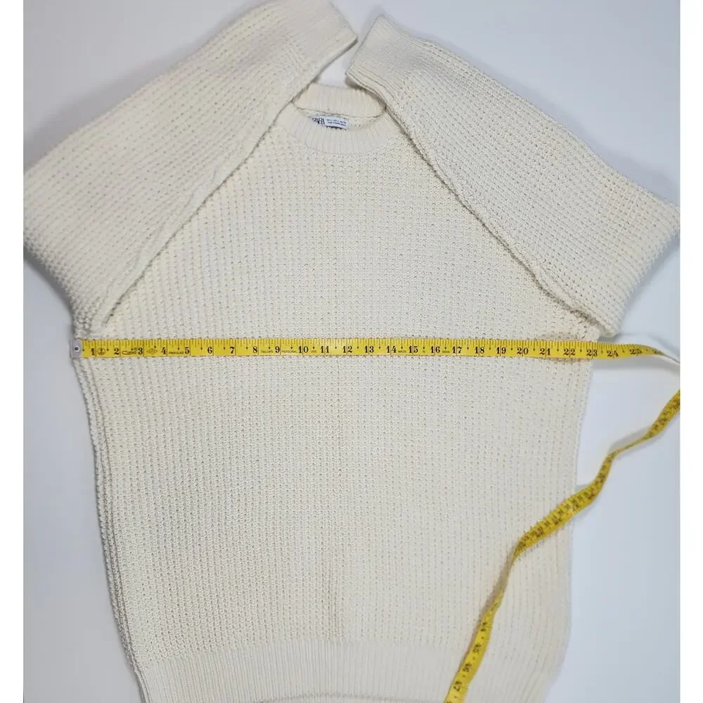 Zara Men's Cream Chunky‎ Knit Sweater Size L Cotton Crewneck Pullover